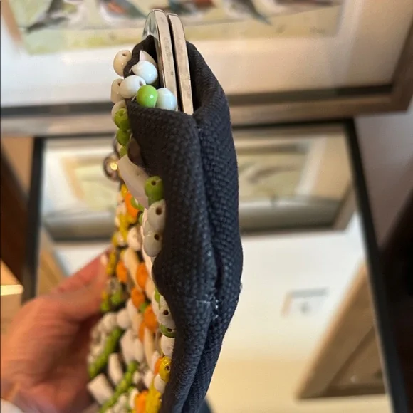 Chloe Black kiss lock Clutch with Colorful Beads - Picture 6 of 16